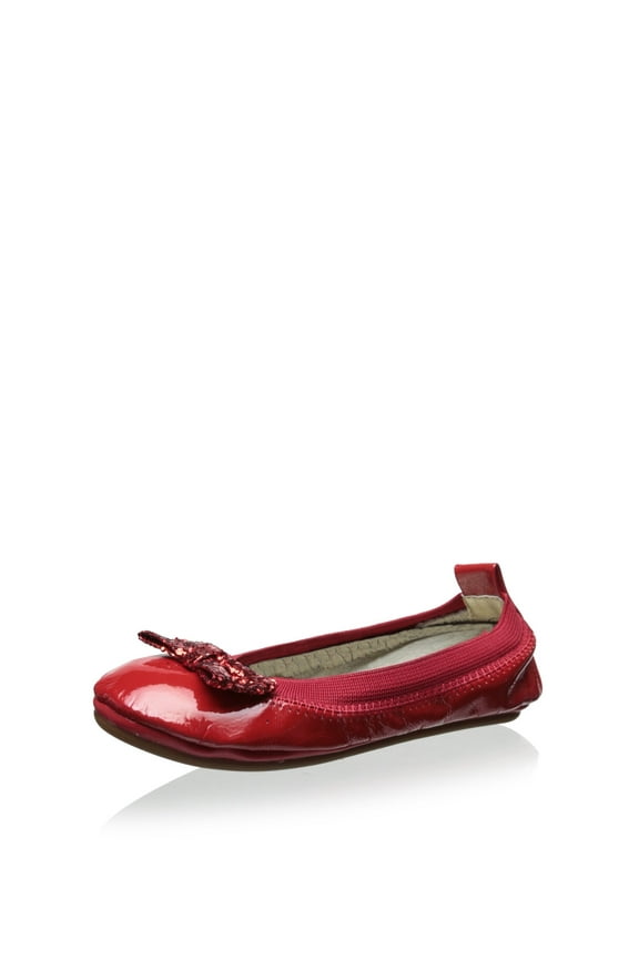Patent Leather Bendable Ballet Flat with Red Chunky Glitter Bow 6C/Infant