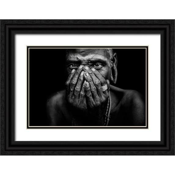 Yosifov, Svetlin 18x13 Black Ornate Wood Framed with Double Matting Museum Art Print Titled - Woman From Mursi-Face