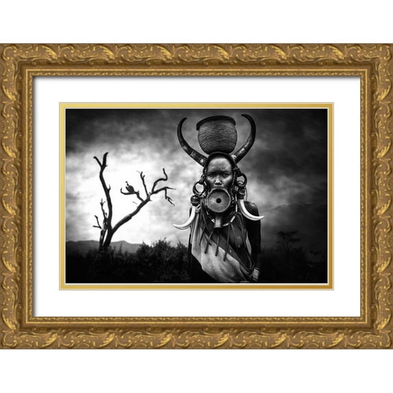 Yosifov, Svetlin 32x23 Gold Ornate Wood Framed with Double Matting Museum Art Print Titled - Omo Woman Mursi