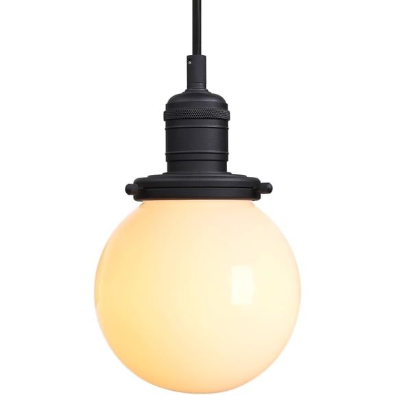 Yosoan Indoor Pendant Light with Milk White Globe, 1-Light Modern Vintage Edison Hanging Light Mini Semi Flush Mount Light Fixture Decor Ceiling Light for Kitchen Bathroom Dinning Room Island(Black)