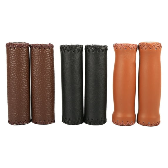 Yosoo 1 Pair Three Colors Retro Artificial Leather Bicycle Handlebar Grips Bike Handle Cover Grips, Leather Handle Bar, Handlebar Grip