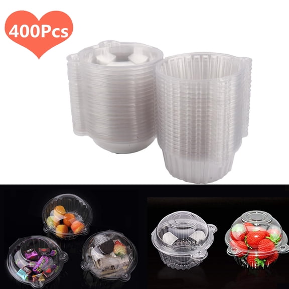 Yosoo 400Pcs Cupcake Boxes, Stackable Muffin Cases, Clear Plastic Dome Carrier, Single Individual Cupcake Holder with Lids for Sandwich Hamburgers Fruit Salad Party Cake Muffin - 4.41*3.14 inch