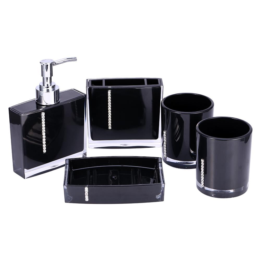 Yosoo Bathroom Organizer 5pc Set Acrylic Bathroom Accessories Black 2