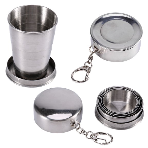 Yosoo Collapsible Travel Cup Stainless Steel Retractable Foldable Cup Metal Telescopic Keychain Cups Mug for Outdoor Travel Camping Picnic Hiking