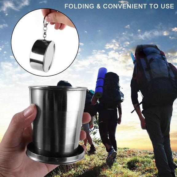 Yosoo Collapsible Travel Cup Stainless Steel Retractable Foldable Cup Metal Telescopic Keychain Cups Mug for Outdoor Travel Camping Picnic Hiking