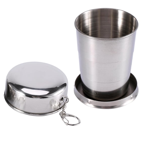 Yosoo Collapsible Travel Cup Stainless Steel Retractable Foldable Cup Metal Telescopic Keychain Cups Mug for Outdoor Travel Camping Picnic Hiking