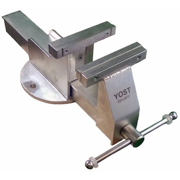 Yost Vices SSV-0610N 6-Inch Heavy-Duty Bench Vise, 304 Stainless Steel Utility Vise with Stationary Base and Smooth Jaw Inserts, Silver Finish