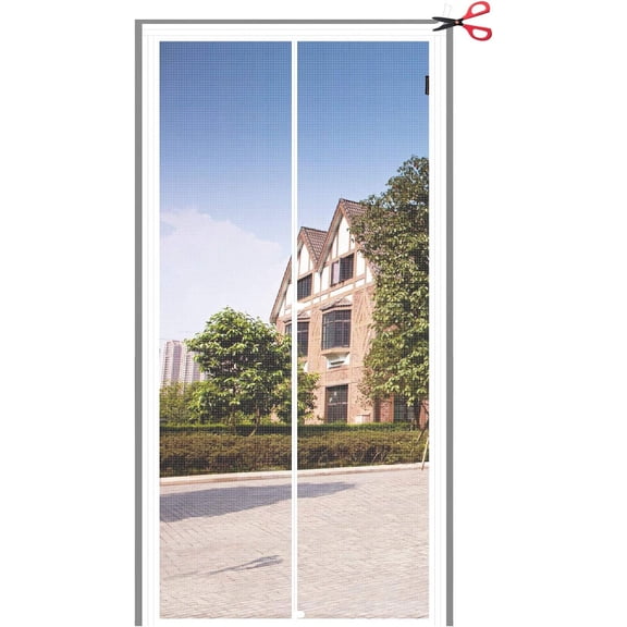 Yotache Adjustable Magnetic Screen Door, Fits 29"-33" W x 79"-81" H Doors, 18 x 16 Mesh, Reinforced Edges, Wind-Resistant Closure, White