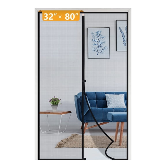Yotache Magnetic Screen Door for 32x80 Doors, Screen Size 34"x81" High-Density Fiberglass Mesh with Powerful Magnets & Windproof Hasp for Front/Back Patio Doors, Black