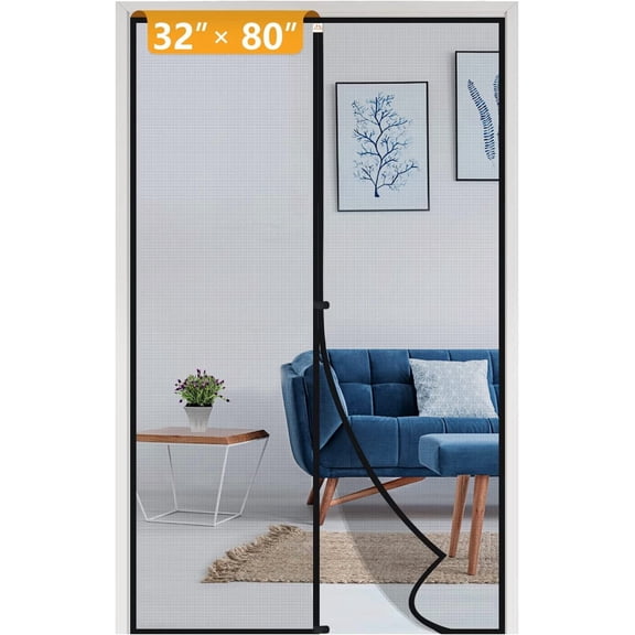 Yotache Magnetic Screen Door for 32x80 Doors, Screen Size 34"x81" High-Density Polyester Mesh with Powerful Magnets & Windproof Hasp for Front/Back Patio Doors, Black