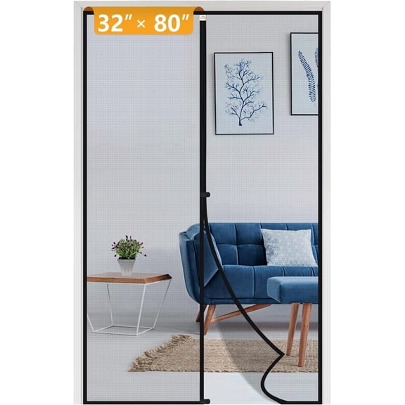 Yotache Magnetic Screen Door for 32x80 Doors, Screen Size 34"x81" High-Density Polyester Mesh with Powerful Magnets & Windproof Hasp for Front/Back Patio Doors, Black