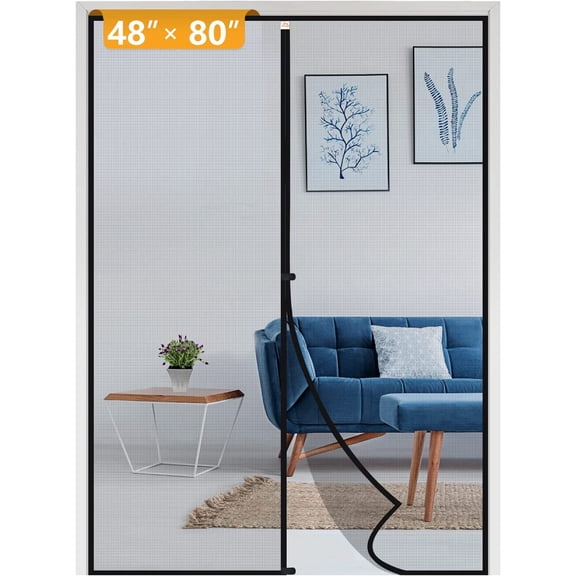 Yotache Magnetic Screen Door Fits Door Size 48 x 80, Screen Size 42" x 81" Reinforced Polyester Net Curtain for Walk Through Door Black
