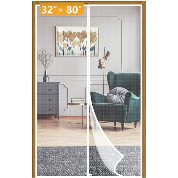 Yotache Magnetic Screen Door for 32"x80" Doors, Size 34"x81", High Density Mesh with Windproof Hasp Design Front/Back Walk Through Door, White