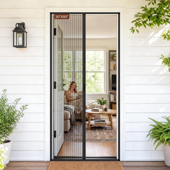Yotache Retractable Screen Door Fit Doors 30"x80", Ultra-Narrow Black Aluminum Frame with High-Transparency Folding Insect Black Mesh for Patio, Balcony & Front Doors