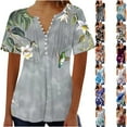 thumbnail image 1 of Yotami Blouses for Women Dressy Casual Button V-Neck Tunic Tops Summer Short Sleeve Pleated Floral Print Boho Plus Size Shirts,Size S-XXXXXL, 1 of 5