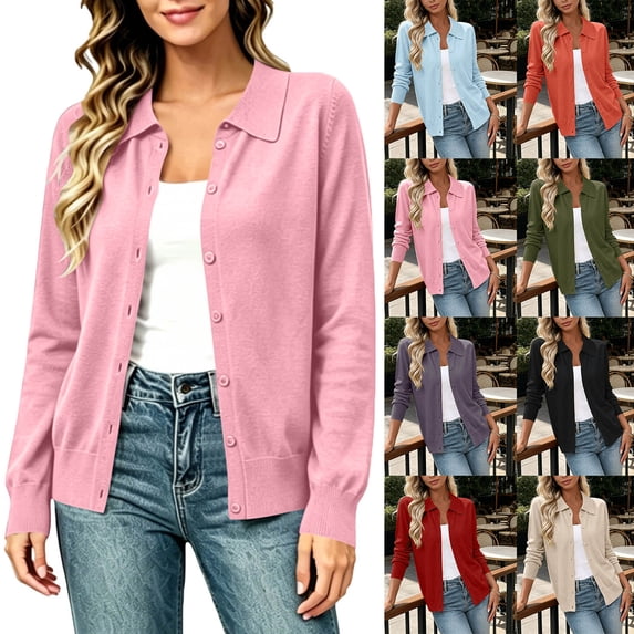 Yotami Cardigan Sweaters for Women Fashion Long Sleeve Knit Cardigans for Fall Casual, Solid Lightweight Button Down Open-Front Sweater Outerwear,Size S-XXL