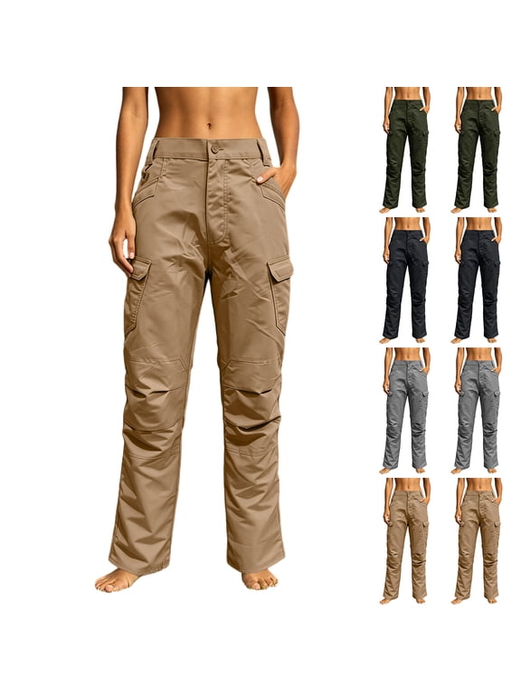 Cargo Pants Women Button Zip High Waisted Pants Athletic Climbing Hiking Pants with Pockets, Gifts for Women