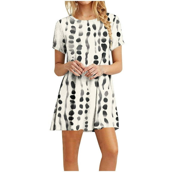 Yotami Casual Dress for Women Floral Print Summer Midi Dress Crew Neck Short Sleeve Boho Dress for Everyday