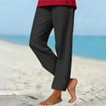 thumbnail image 1 of Yotami Casual Linen Pants for Women High Waisted Loose Fit Trousers with Pocket Straight Leg Solid Color Drawstring Ankle Length Pant for Summer, Black S, 1 of 4