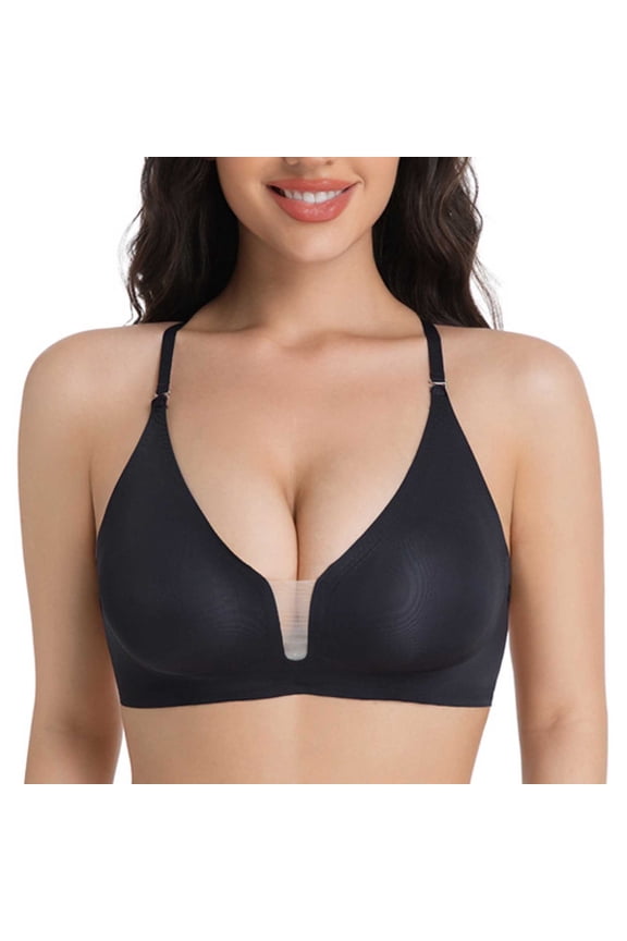 Comfy Bras for Women Wireless Seamless Solid Color Soft Underwear for Home Push Up Support Bras with Removable Pads, 38A, Black