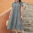 thumbnail image 1 of Yotami Cotton Linen Dresses for Women Summer Short Sleeve Loose Fit Solid Color Dress for Travel Button-Down Collar Long Dress Gray L, 1 of 3
