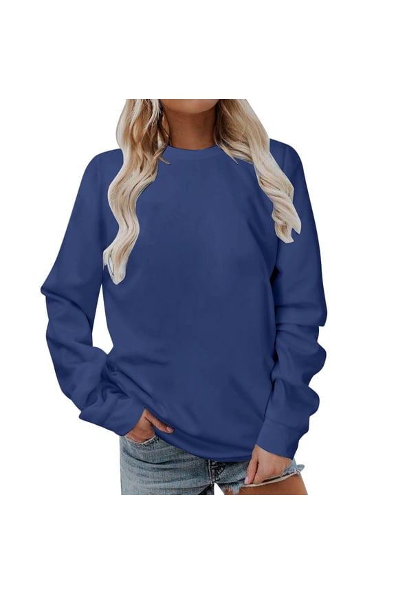 Crew Neck Sweatshirt for Women Fall Casual Workout Shirts Solid Color Long Sleeve Pullover Oversized Sweatshirts