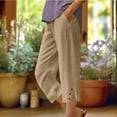 thumbnail image 1 of Yotami Elastic Waist Cropped Pants Women with Pocket Cotton Linen Loose Capri Pants Straight Leg Solid Color Casual Capris, Khaki L, 1 of 4