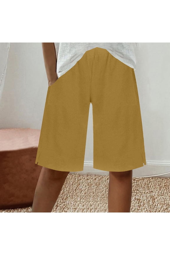 Everyday Shorts for Women with Pocket Straight Leg Summer Drawstring Shorts High Waisted Cotton Linen Loose Bermuda Shorts for Travel