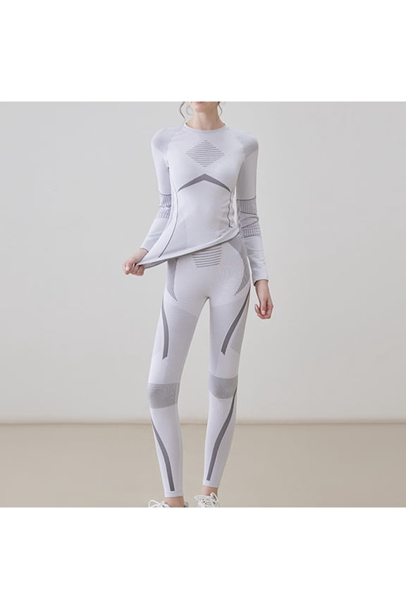 Thermal Ski Base Layer Set for Women, Geometric Print Quick Dry Underwear for Winter Snow Sports