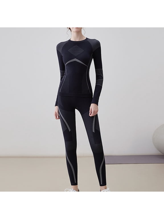 Thermal Ski Base Layer Set for Women, Geometric Print Quick Dry Underwear for Winter Snow Sports
