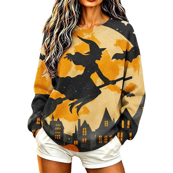 Yotami Halloween Sweatshirts for Women Cute Halloween Graphic Oversized Sweatshirts Lightweight Comfy Long Sleeve Crewneck Pullover Tops Fall Clothes Size S-XXL