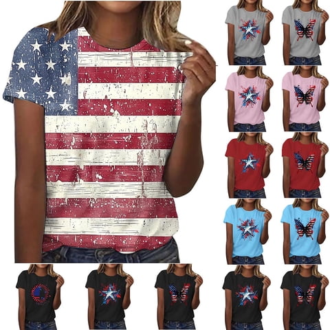Independence Day Women's T-Shirt Plus Size Summer Tops Fashion Casual Short Sleeve Crewneck 4th of July Graphic Tees Multicolor, Size L