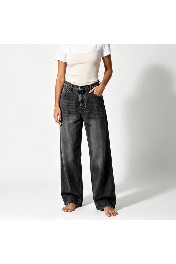 Jeans for Women Loose Fit Light Wash Denim Pants High Waisted Wide Leg Baggy Pants for Everyday, Casual, Outdoor