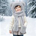 thumbnail image 1 of Yotami Kids Hooded Scarf Gloves 3 Pieces Set, Toddler Fuzzy Fleece Bear Ear Warm Winter Hat Scarf Glove Combo for Boys Girls Outdoor Cold Weather, 1 of 5