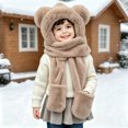 thumbnail image 1 of Yotami Kids Hooded Scarf Gloves 3 Pieces Set, Toddler Fuzzy Fleece Bear Ear Warm Winter Hat Scarf Glove Combo for Boys Girls Outdoor Cold Weather, 1 of 5