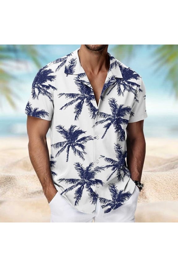 Men's Casual Button Front Shirt Vacation Short Sleeve Hawaiian Print Big and Tall T-Shirt for Dad's Birthday Gift, Beach Tops with Pocket, L Multicolor