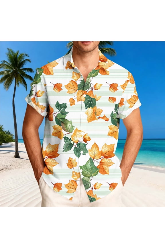 Men's Vacation Shirt Button Down Comfort Short Sleeve T-Shirt for Dad's Birthday Gift, Beach Big and Tall Aloha Shirt with Pocket, M Yellow
