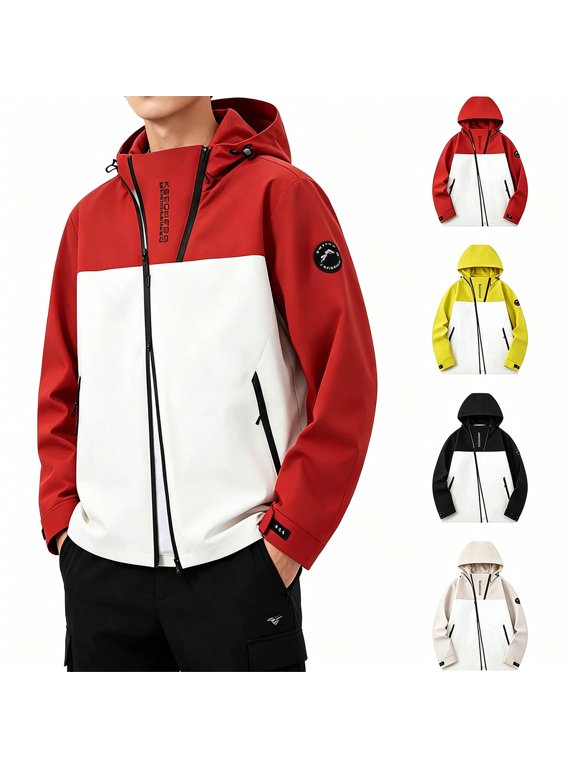 Mens Jackets - Waterproof - Windproof - Hooded - Two Side Zipper Open - Double Headed Zipper - Pocket - Plus Size Outerwear - Fall Clothes