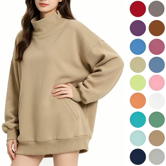 Yotami Mock Neck Sweatshirts for Women Fall Winter Fashion Solid Long Sleeve Pullover Tops Casual Lightweight Oversized Sweatshirt