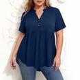 thumbnail image 1 of Yotami Plus Size Button V-Neck T-Shirts for Women Summer Loose Fit Short Sleeve Blouses for Daily Pleated Solid Color Everyday, Navy XXXL, 1 of 5