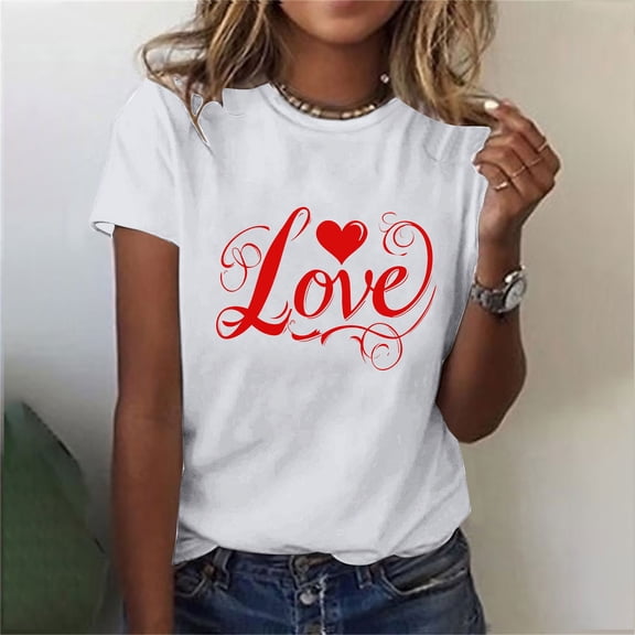 Yotami Plus Size Love Graphic Tee for Women Heart Pattern Summer Crew Neck Casual Summer Top Short Sleeve Valentine's Gift for Her