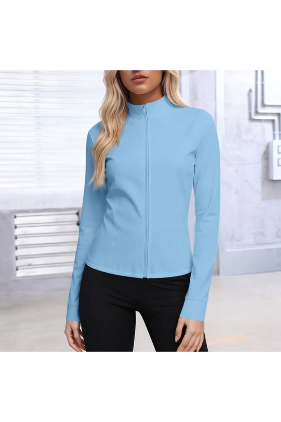 Plus Size Sun Jackets for Women Long Sleeve Zipper Summer Hiking Hooded Jacket for Vacation UPF 50+ Lightweight Shirt Light Blue S