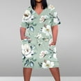 thumbnail image 1 of Yotami Plus Size Sundress for Women Short Sleeve Floral Print Summer Midi Dress with Pocket V-Neck Dress for Holiday, 1 of 4