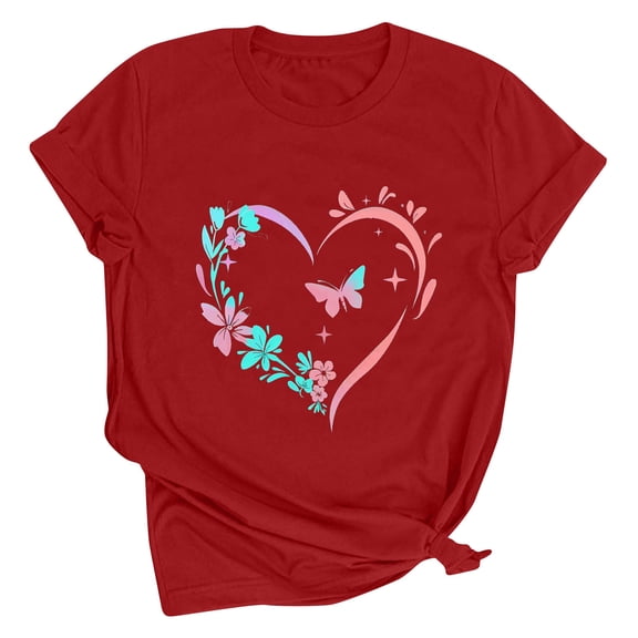 Yotami Plus Size Valentine's Love T-Shirt for Women Short Sleeve Casual Summer Tshirt Summer Heart Print Crew Neck Gift for Her