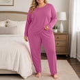thumbnail image 1 of Yotami Plus Size Women Thermal Underwear Set, Solid Crew Neck Long Johns, Loose Stretchy Soft Base Layer Top and Bottom, 1 of 5
