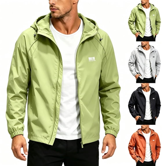 Yotami Rain Jacket Men Waterproof, Lightweight Outerwear Zip Up, Elastic Cuffs, Drawstring Windbreaker Running Cycling Hiking Hooded Raincoat with Pockets