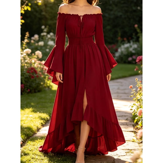 Yotami Renaissance Vintage Halloween Costume Women, Off Shoulder Halter Neck Flared Sleeve High Low Dress Medieval Corset Dresses Fall Clothes Sizes S-3XXL