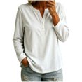 thumbnail image 1 of Yotami Ribbed Tops for Women Long Sleeve Button V-Neck Shirts Loose Fit Lightweight Dressy Casual Blouse Fall Outfits, 1 of 4