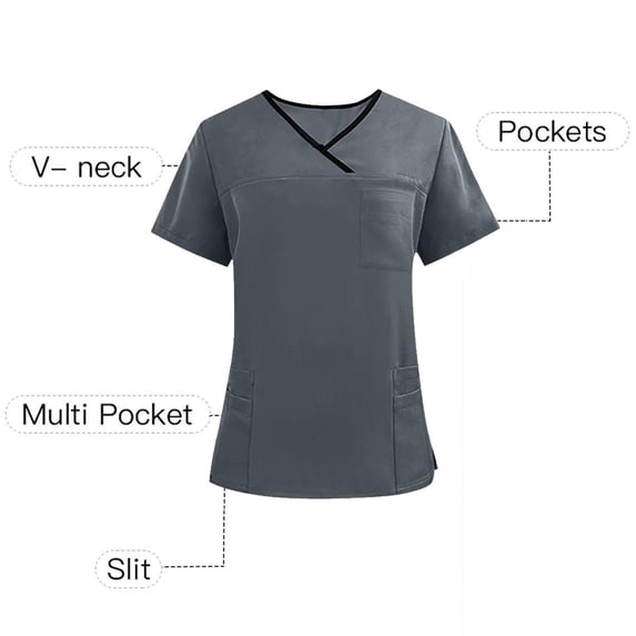 Yotami Short Sleeve Scrub Tops for Women with Pocket Solid Color Fashion Top for Hospital V-Neck Tops, Dark Gray, S