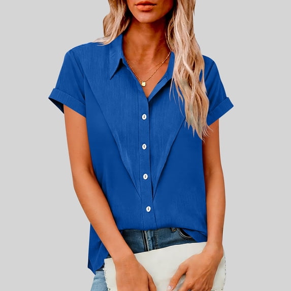 Yotami Short Sleeve Tops for Women Loose Summer Button Down Shirts Plus Size Solid Work Casual Blouses, S-XXXXXL